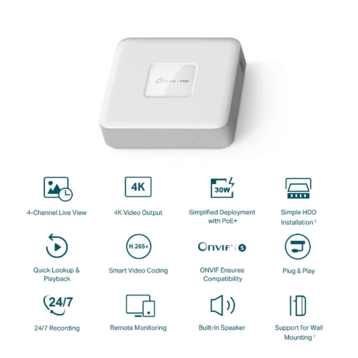  4 Channel PoE+ Network Video Recorder, 24/7 Continuous Recording, 4K HDMI Video Output & 16MP Decoding (HDD Not Included)  